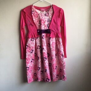 Barbie Sz 10 Pink Sleeveless Floral Girls Dress with Pink Long Sleeve Shrug Zips